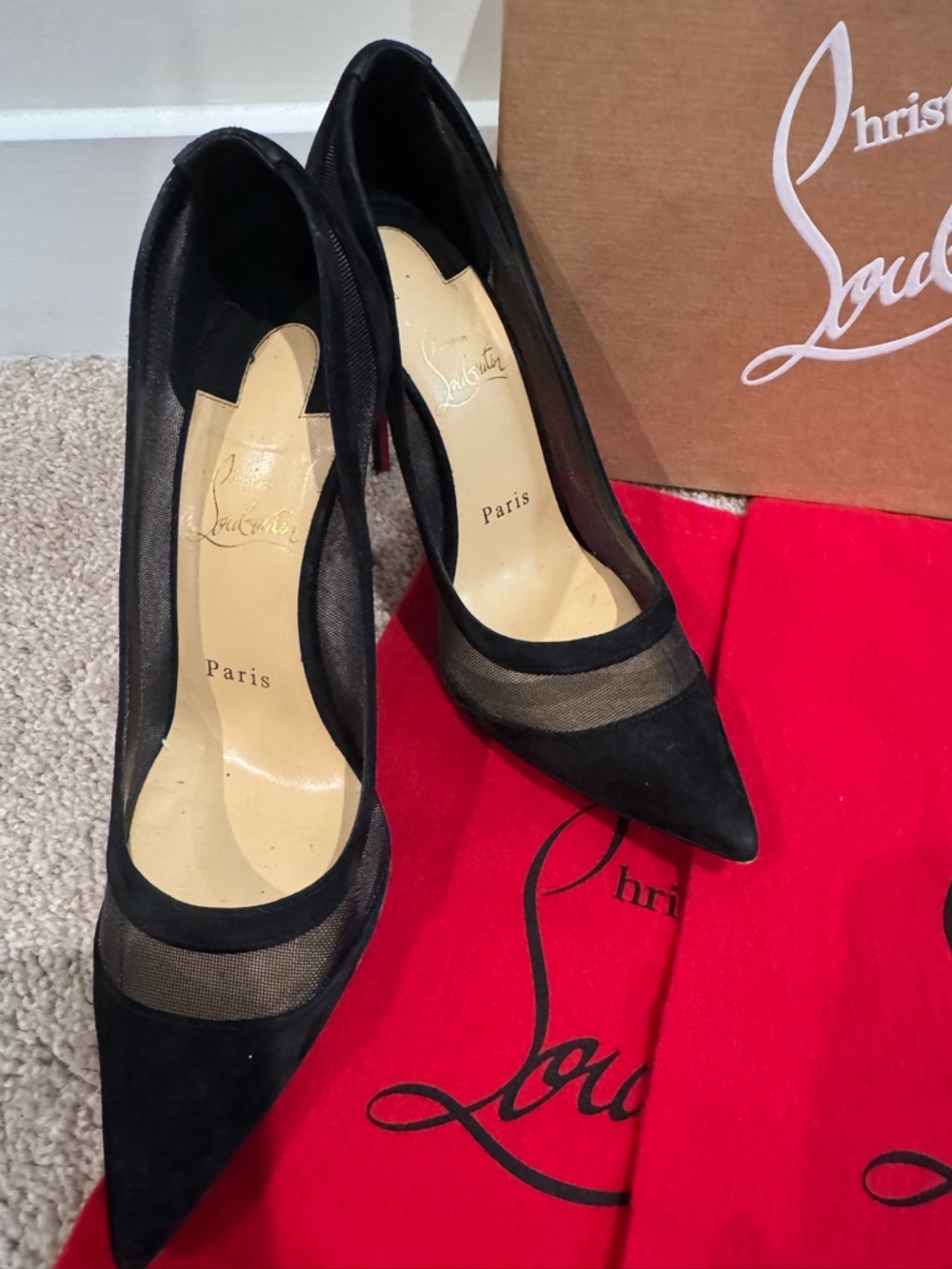 Christian Louboutin Black Mesh & Suede Pointed Pumps